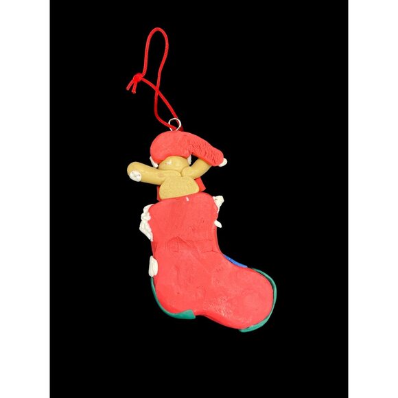 Vintage Clay Dough Christmas Stocking Ornament With Teddy Bear Design - Picture 3 of 4